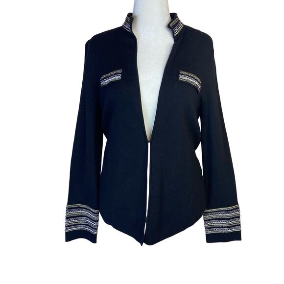 Chico's Embellished Open Cardigan Women's Large Military‎ Career Chic Office NWT - Picture 1 of 12